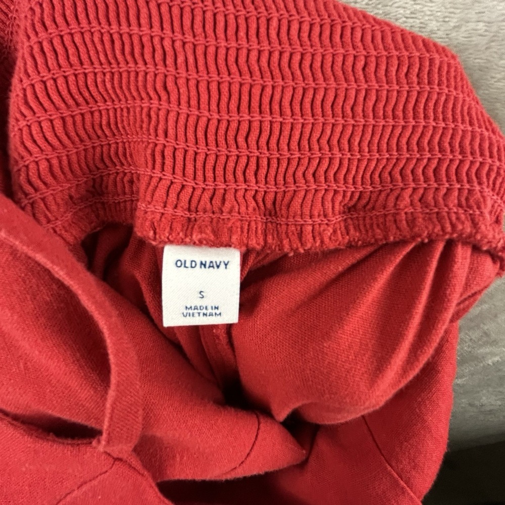 Old Navy Jumpsuit Womens Small Red Linen Blend Wide Leg Crop Spaghetti Strap - Picture 4 of 6